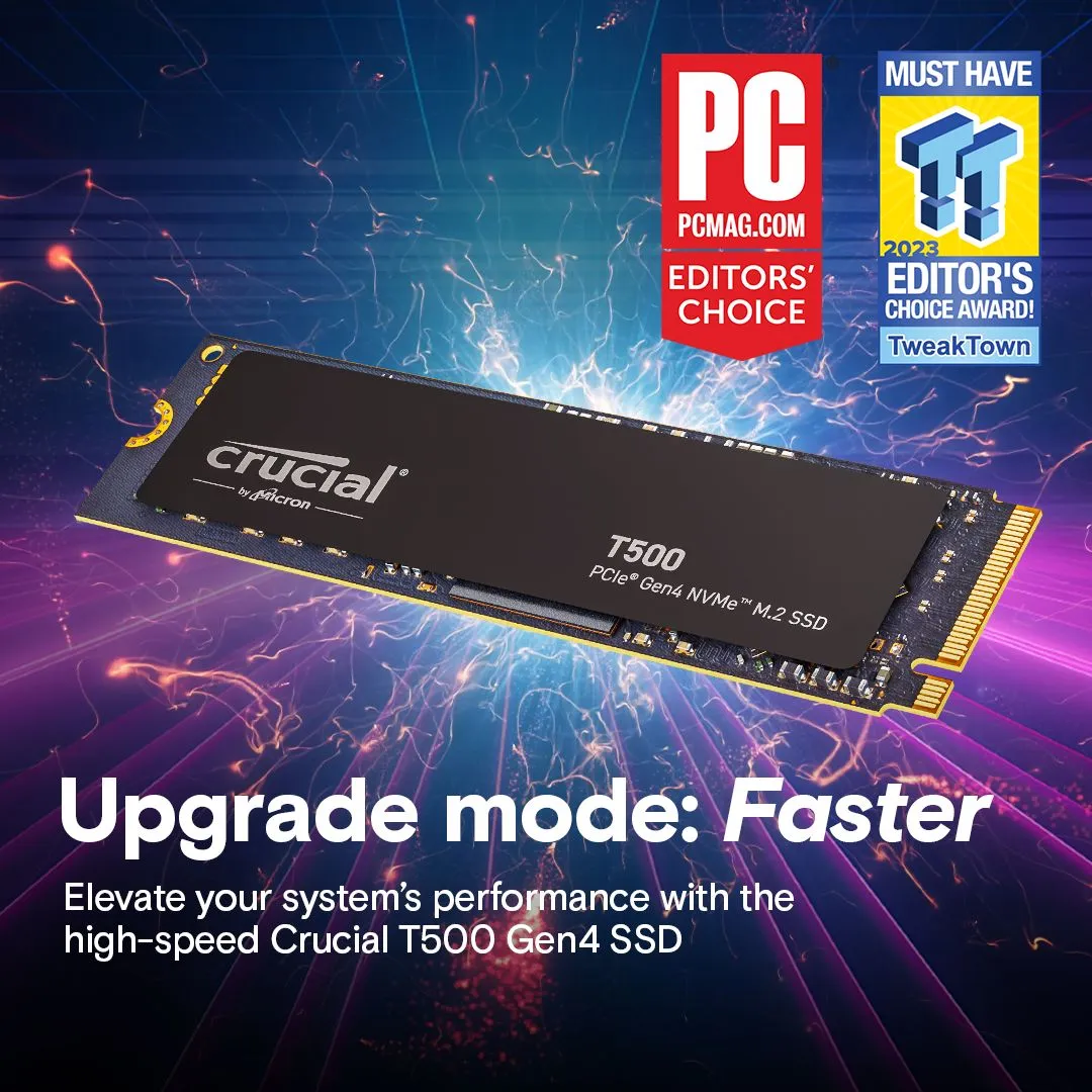 Crucial T500 500GB PCIe Gen4 NVMe M.2 SSD
