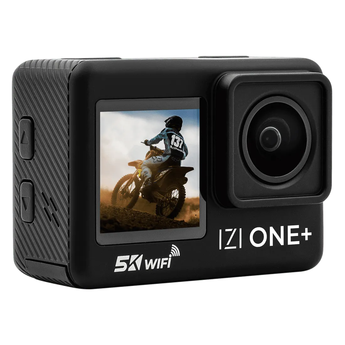 IZI ONE+ 5K Action Camera : Dual Screen, Waterproof, 48MP hover view