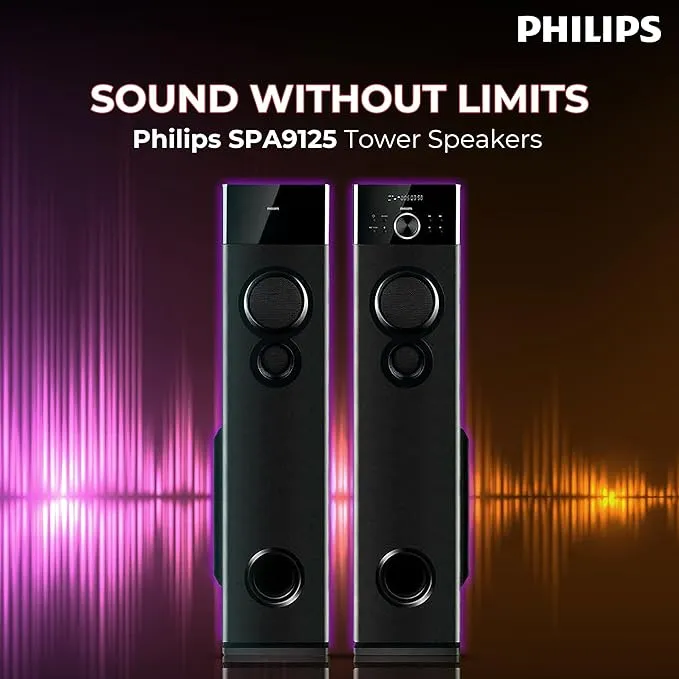Philips Audio SPA9125 2.0CH 130W Multimedia Tower Speakers with Wireless Microphone,Multi-Connectivity