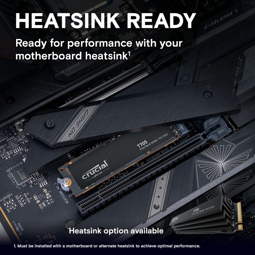 Crucial T705 2TB PCIe Gen5 NVMe M.2 SSD with heatsink