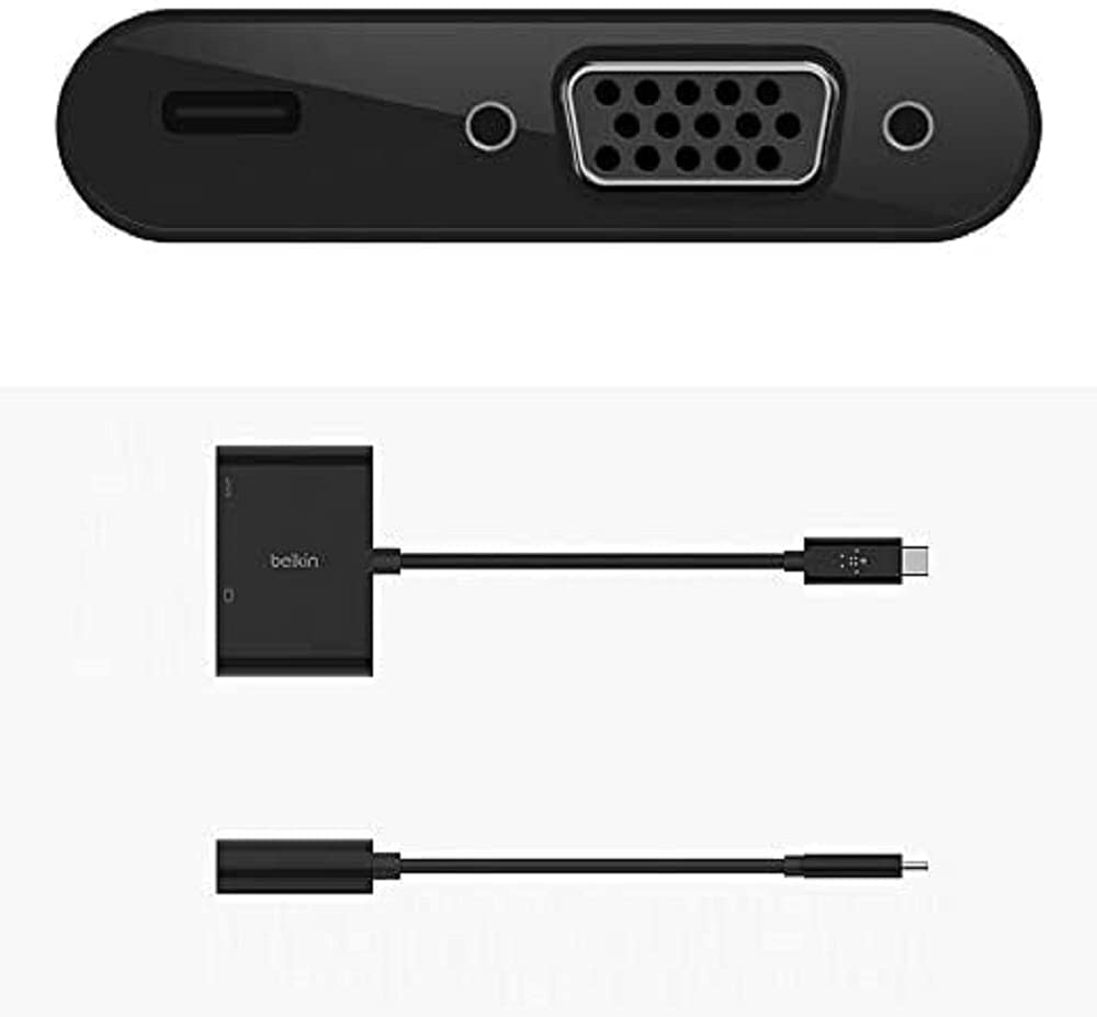 Belkin USB-C to VGA Adapter + Charge MacBook Pro VGA Adapter, Black