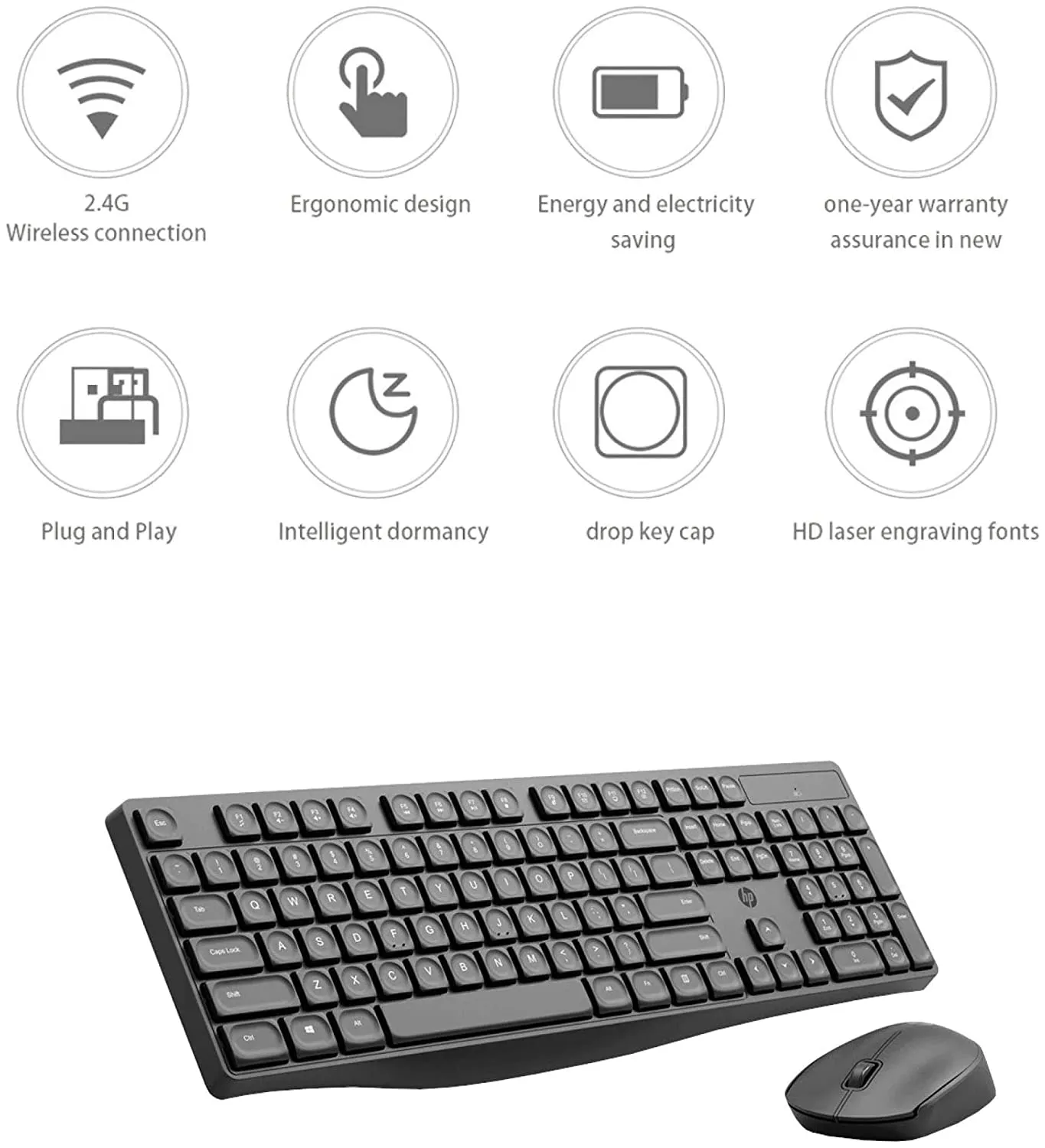 HP CS10 Wireless Multi-Device Keyboard and Mouse Combo (Black) (7YA13PA)
