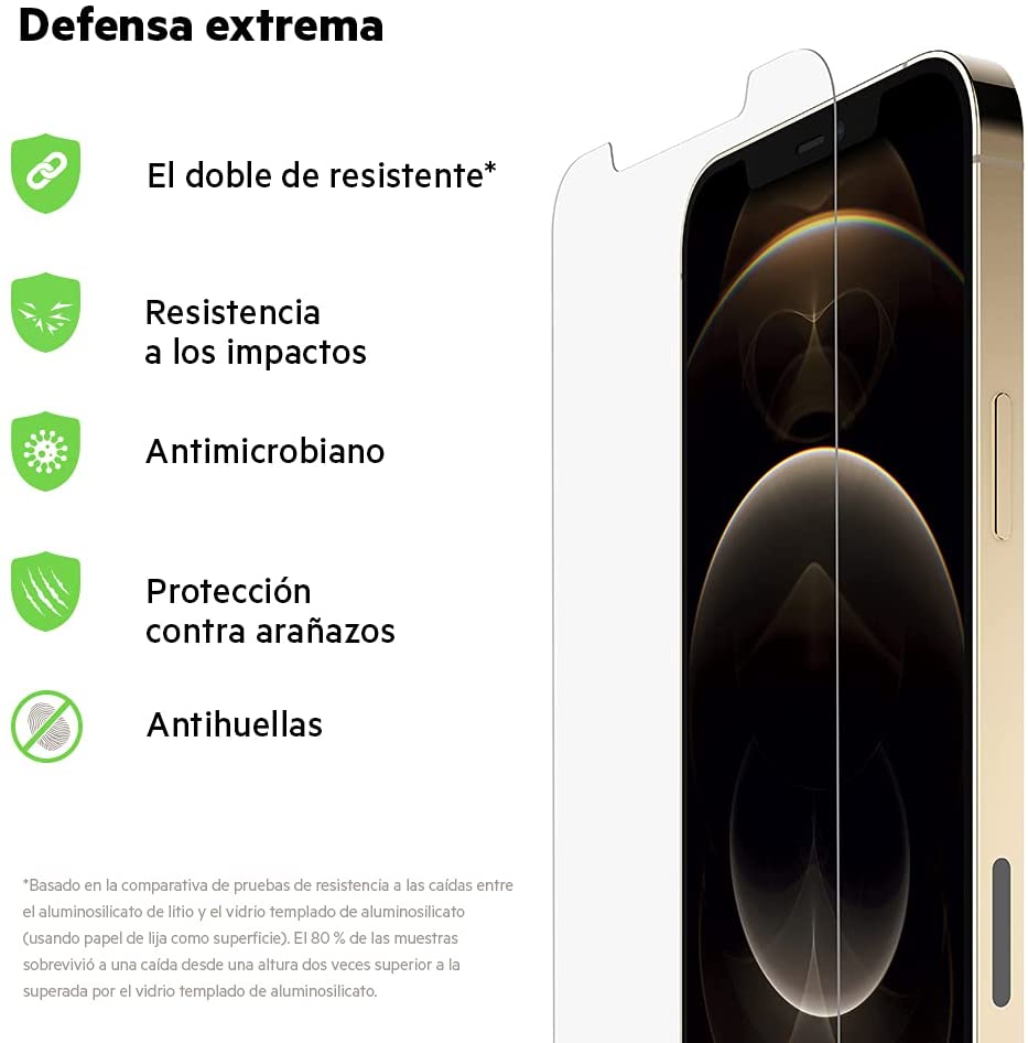 Belkin iPhone 12 Pro Max Screen Protector UltraGlass Anti-Microbial (Ultimate Protection + Reduces Bacteria on Screen up to 99%), clear