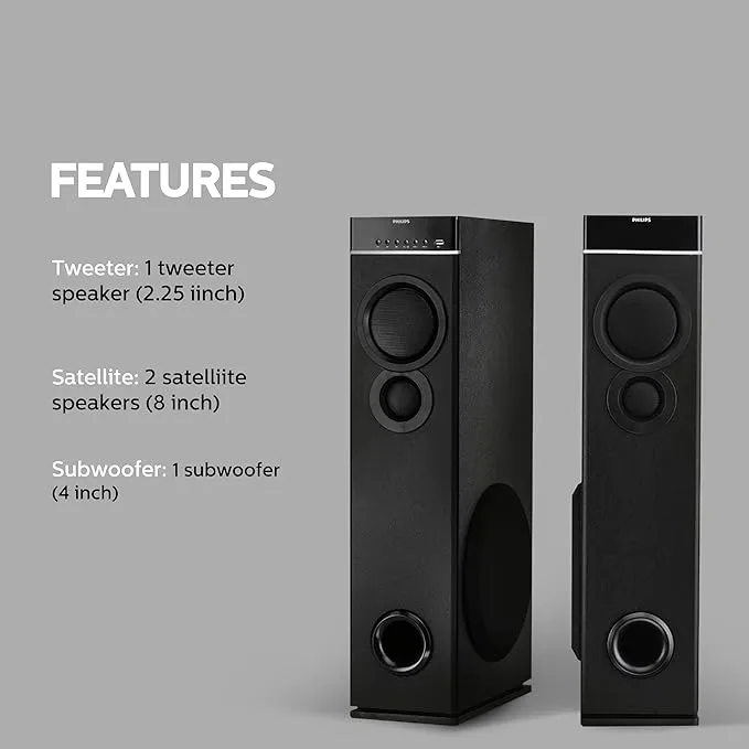 Philips Audio Spa9080B Bluetooth Multimedia Tower Speakers (Black)