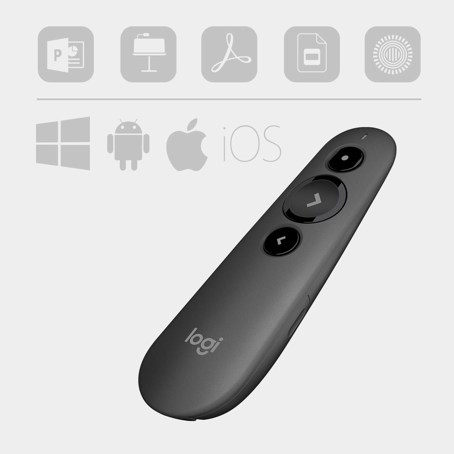 Logitech R500 Laser Presentation Remote Clicker with Dual Connectivity Bluetooth or USB for Powerpoint, Keynote, Google Slides, Wireless Presenter
