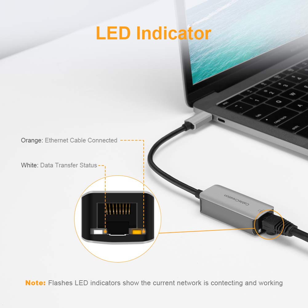 USB C to Ethernet Adapter, CableCreation Aluminum USB-C to RJ45 LAN Network Converter