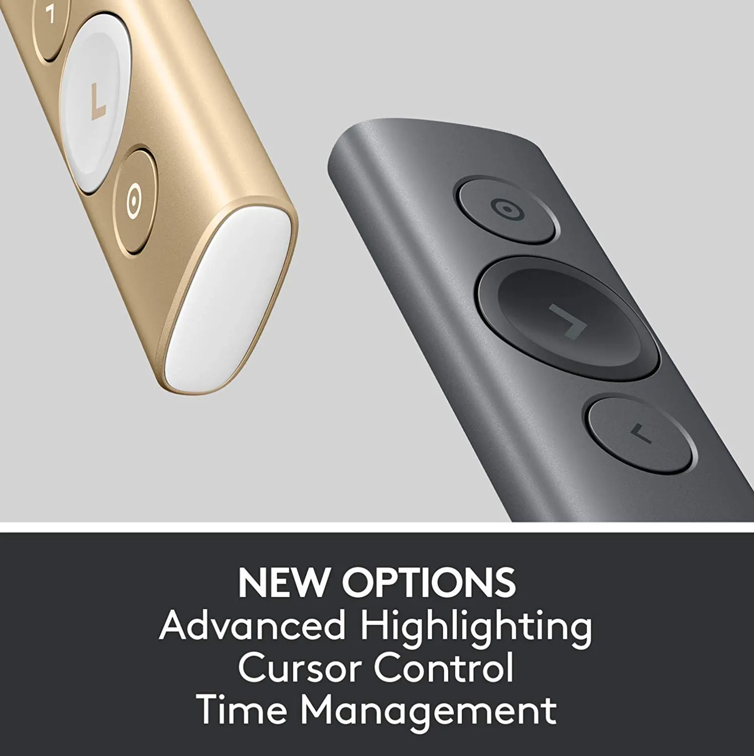 Logitech Spotlight Wireless Presentation Remote, 2.4 GHz and Bluetooth, USB-Receiver, Digital Laser Pointer, 30-Meter Operating Range, Dual Connectivity, Timer, PC/Mac/Android/iOS - Gold