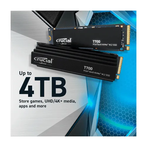 Crucial T700 4TB PCIe Gen5 NVMe M.2 SSD with Heatsink