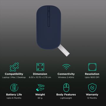ASUS Marshmallow MD100 Bluetooth® 5.0 Wireless Optical Performance with Antibacterial Guard Treatment (1600 DPI Adjustable, Ambidextrous Design, Quiet Blue) hover view