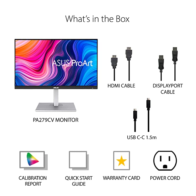ASUS ProArt PA279CV 27" Professional Monitor, 4K (3840x2160), IPS, 100% sRGB, PD 65W, △E< 2
