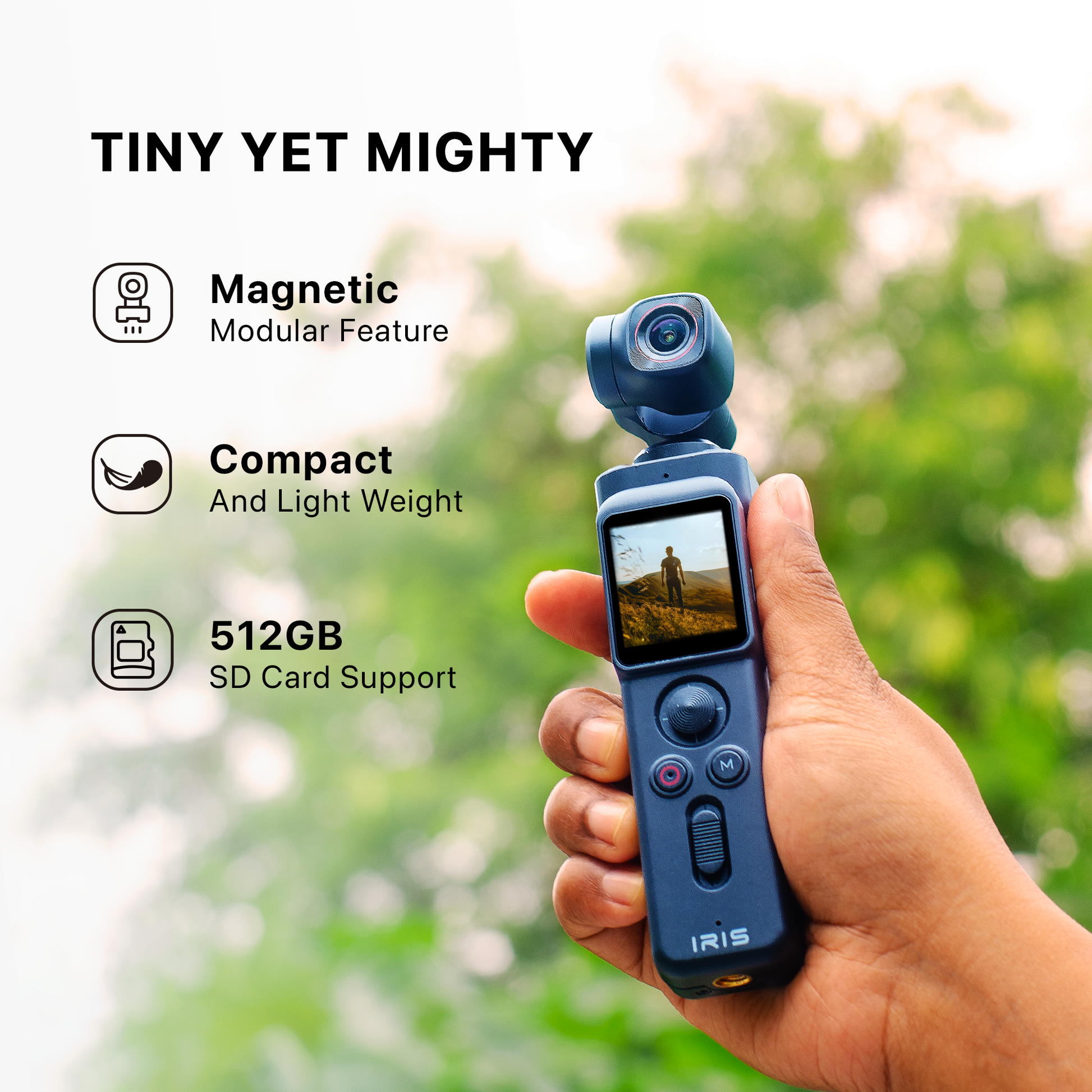 IZI IRIS Detachable Pocket Gimbal Vlogging Camera, 512GB Storage Supported, 160mins Battery, AI Tracking - Image 3