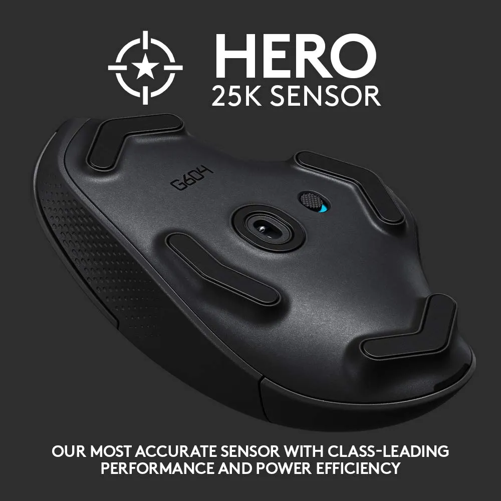 Logitech G604 Lightspeed Wireless Gaming Mouse, Hero 16K DPI Sensor, 15 Programmable Controls, Up to 240-Hr Battery Life, Dual Wireless connectivity - Black