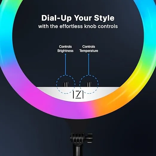 IZI Light 18 inch LED RGB Ring Light & 7ft Foldable Tripod, 28+ Multicolor Modes with Anti Skid Base for YouTube, Photo Video Shoots, Live Streaming, Makeup, iPhone/Android Phone & Camera Com