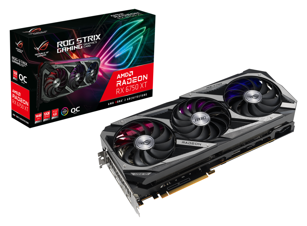 ROG Strix Radeon™ RX 6750 XT OC Edition 12GB GDDR6 is a cooling and power-performance juggernaut.