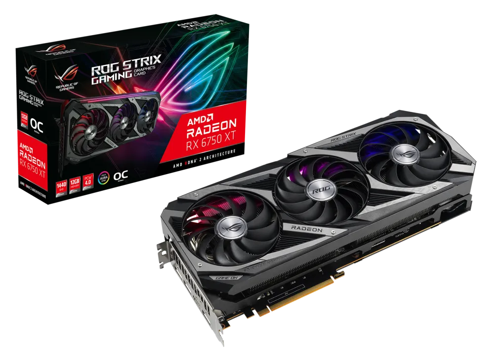 ROG Strix Radeon™ RX 6750 XT OC Edition 12GB GDDR6 is a cooling and power-performance juggernaut.