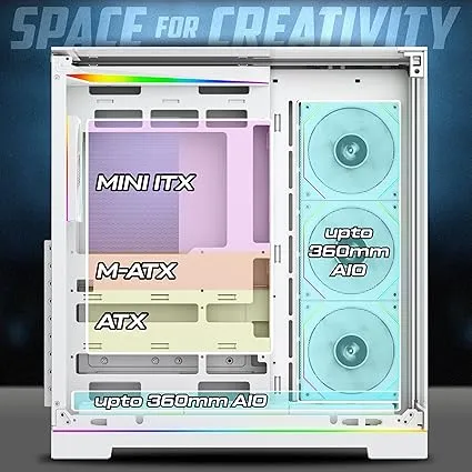 TAG Gamerz Supernova Mid-Tower Computer Case/Gaming Cabinet with 3 Side Glass Panoramic View| Pre-Installed 7 High-Performance ARGB Fans | Support Reverse Connection motherboards -PC CASE Whi