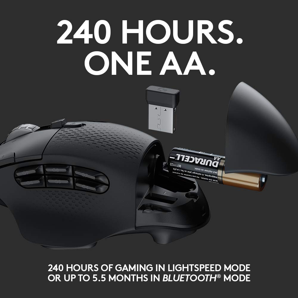 Logitech G604 Lightspeed Wireless Gaming Mouse, Hero 16K DPI Sensor, 15 Programmable Controls, Up to 240-Hr Battery Life, Dual Wireless connectivity - Black