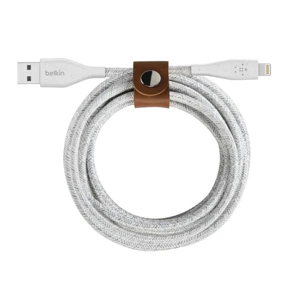 Belkin DuraTek+ Lightning To USB-A Cable + Strap 10 Feet White