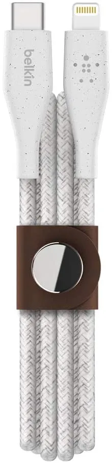 Belkin Duratek Plus USB-C to Lightning Cable with Strap (White)