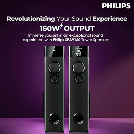PHILIPS Audio SPA9160 2.0CH 160W Multimedia Tower Speakers with Wireless Microphone,Multi-Connectivity