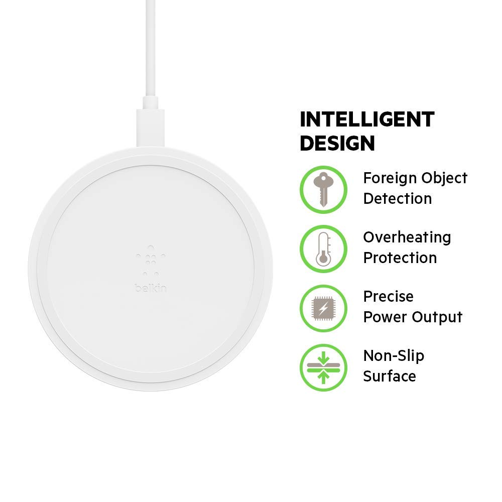 Belkin BOOSTUP F7U088BTWHT 10 Watts Universal QI Compatible Wireless Charging Pad, White