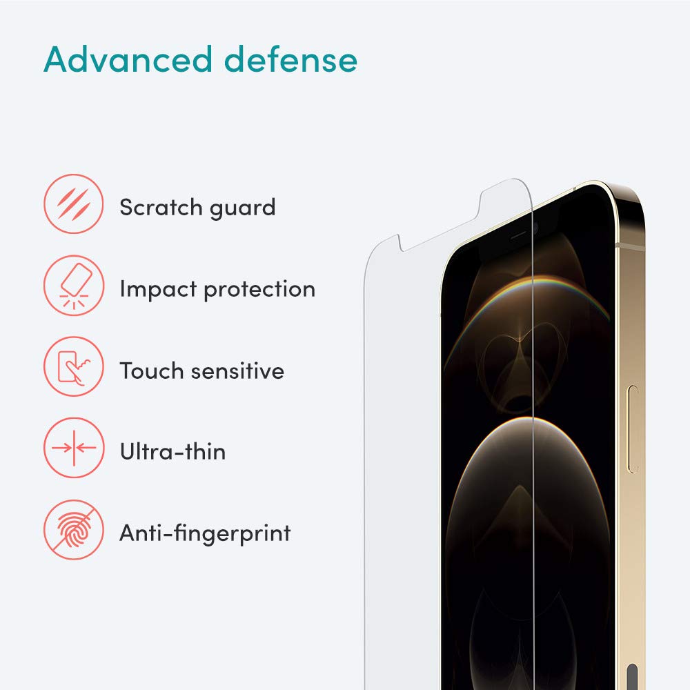 Playa by Belkin iPhone 12 Pro Max Tempered Glass Screen Protector, Crystal Clear, Ultra Protection, 2 in 1 Pack