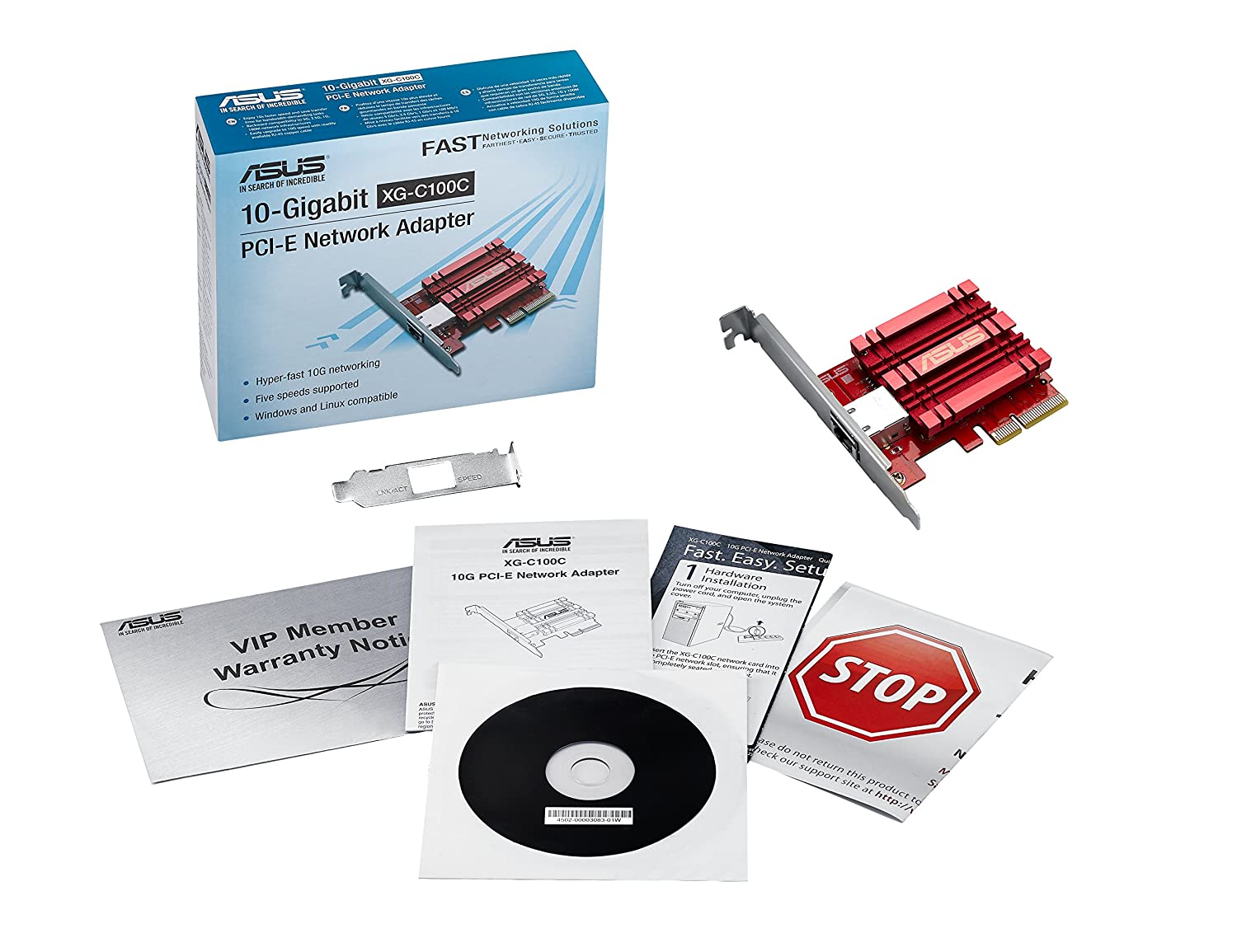ASUS XG-C100C 10GBase-T PCIe Network Adapter with Backward Compatibility of 5/2.5/1G and 100Mbps ; RJ45 Port and Built-in QoS