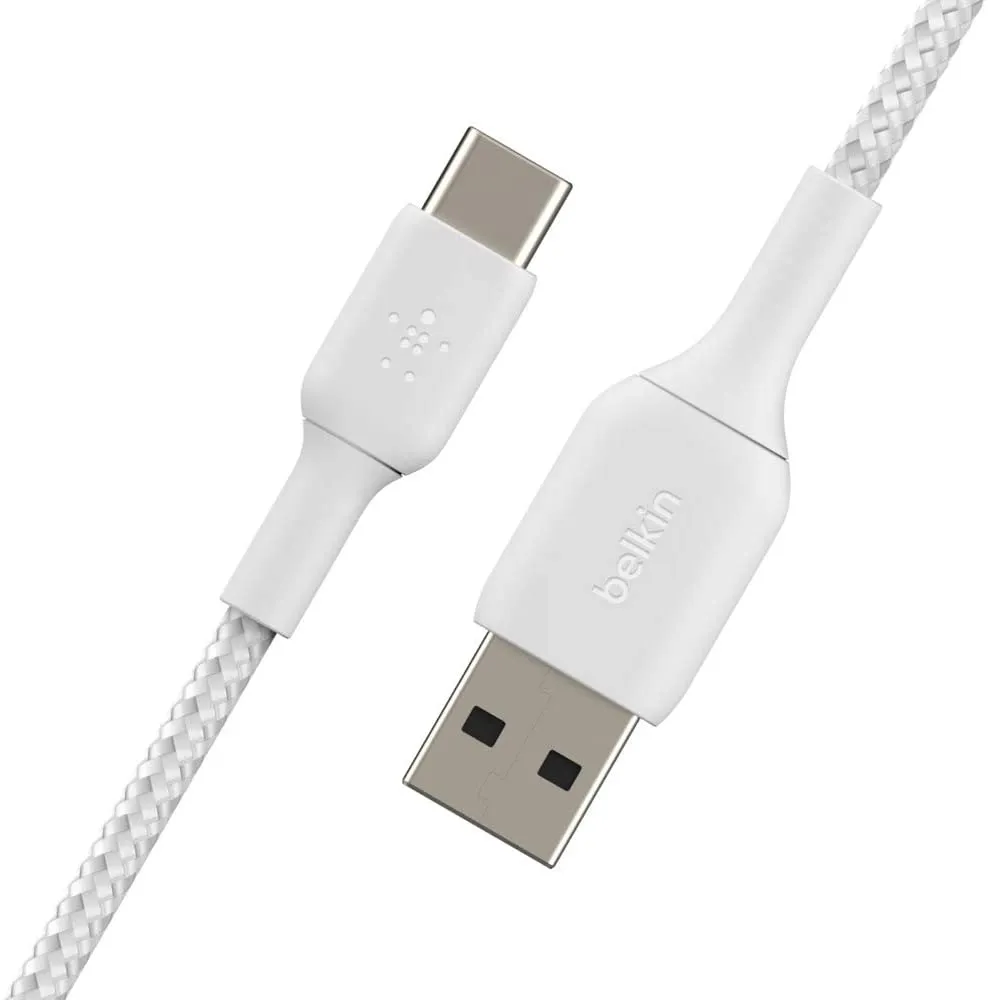 Belkin Braided USB-C Cable (Boost Charge USB-C to USB Cable, USB Type-C Cable for Note10, S10, Pixel 4, iPad Pro, Nintendo Switch and More), 6.5ft/2m, White, 6.6FT