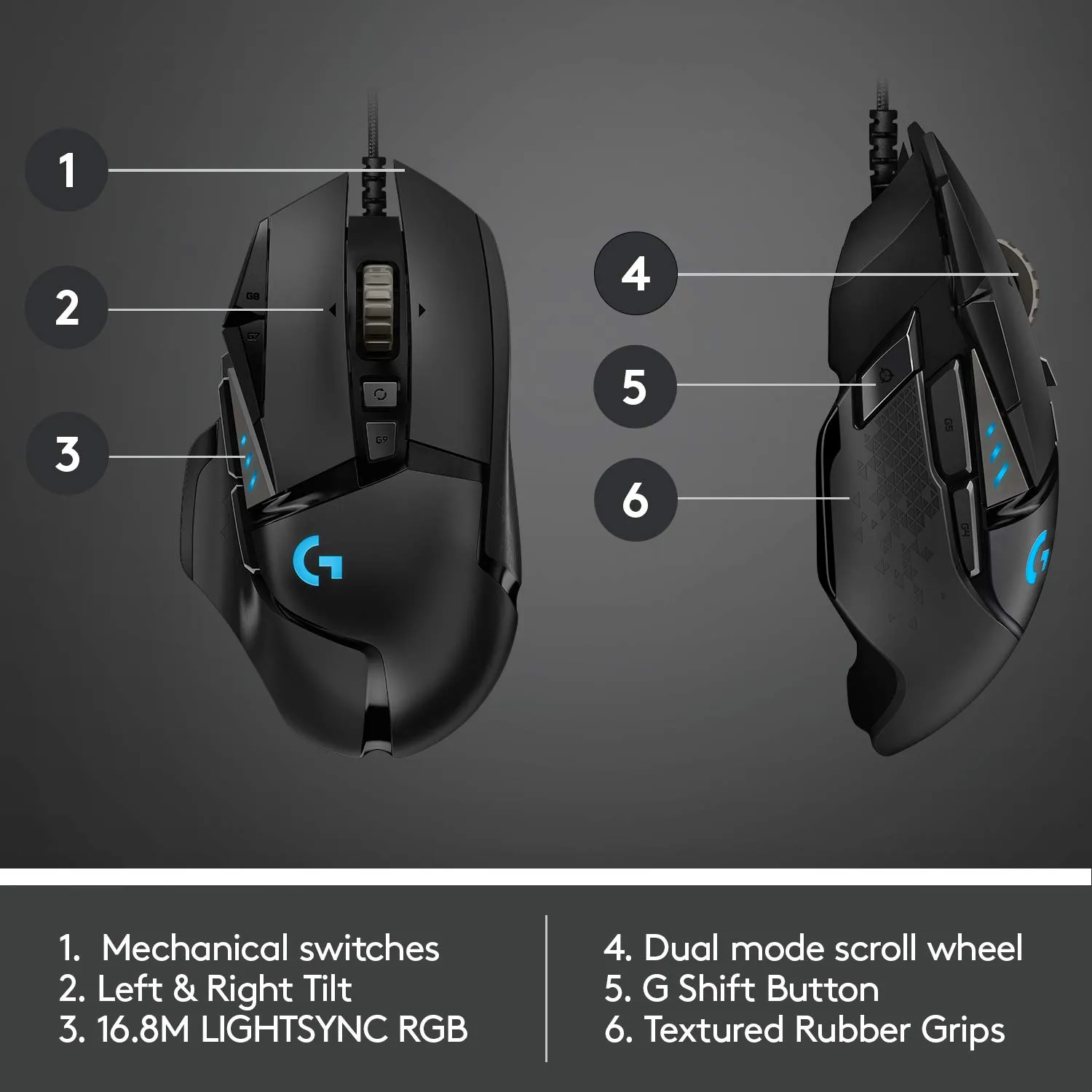 Logitech G502 Hero High Performance Wired Gaming Mouse, Hero 16K Sensor, 16,000 DPI, RGB, Adjustable Weights, 11 Programmable Buttons, On-Board Memory, PC/Mac - Black