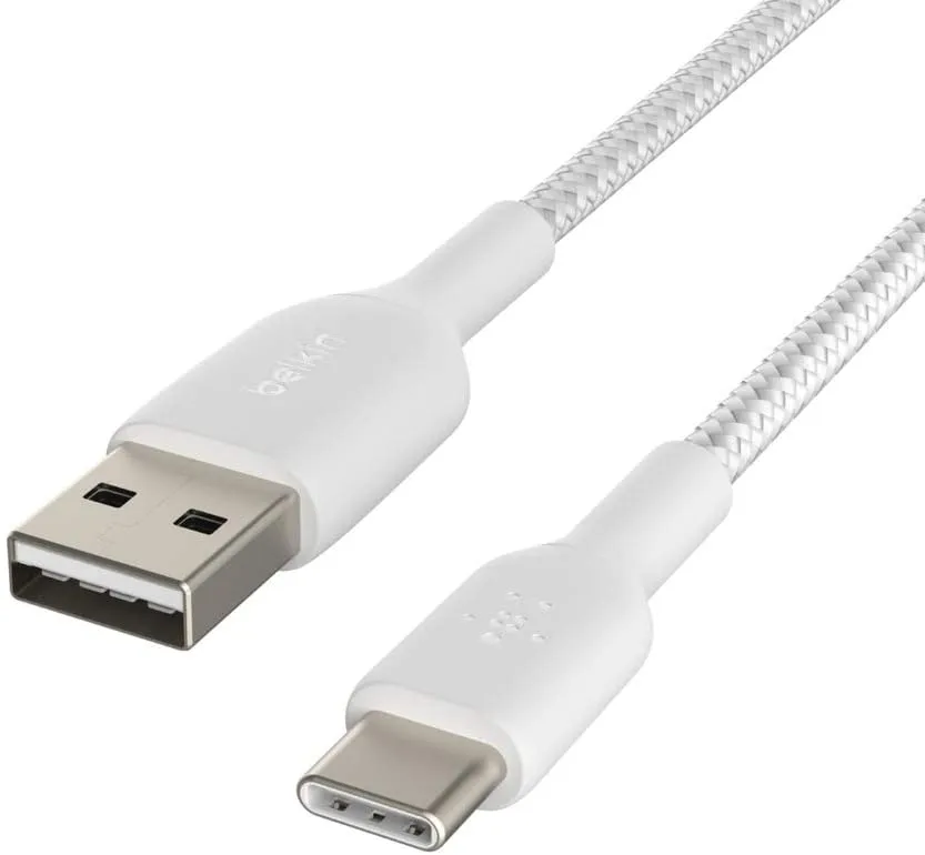Belkin Braided USB-C Cable (Boost Charge USB-C to USB Cable, USB Type-C Cable for Note10, S10, Pixel 4, iPad Pro, Nintendo Switch and More), 6.5ft/2m, White, 6.6FT