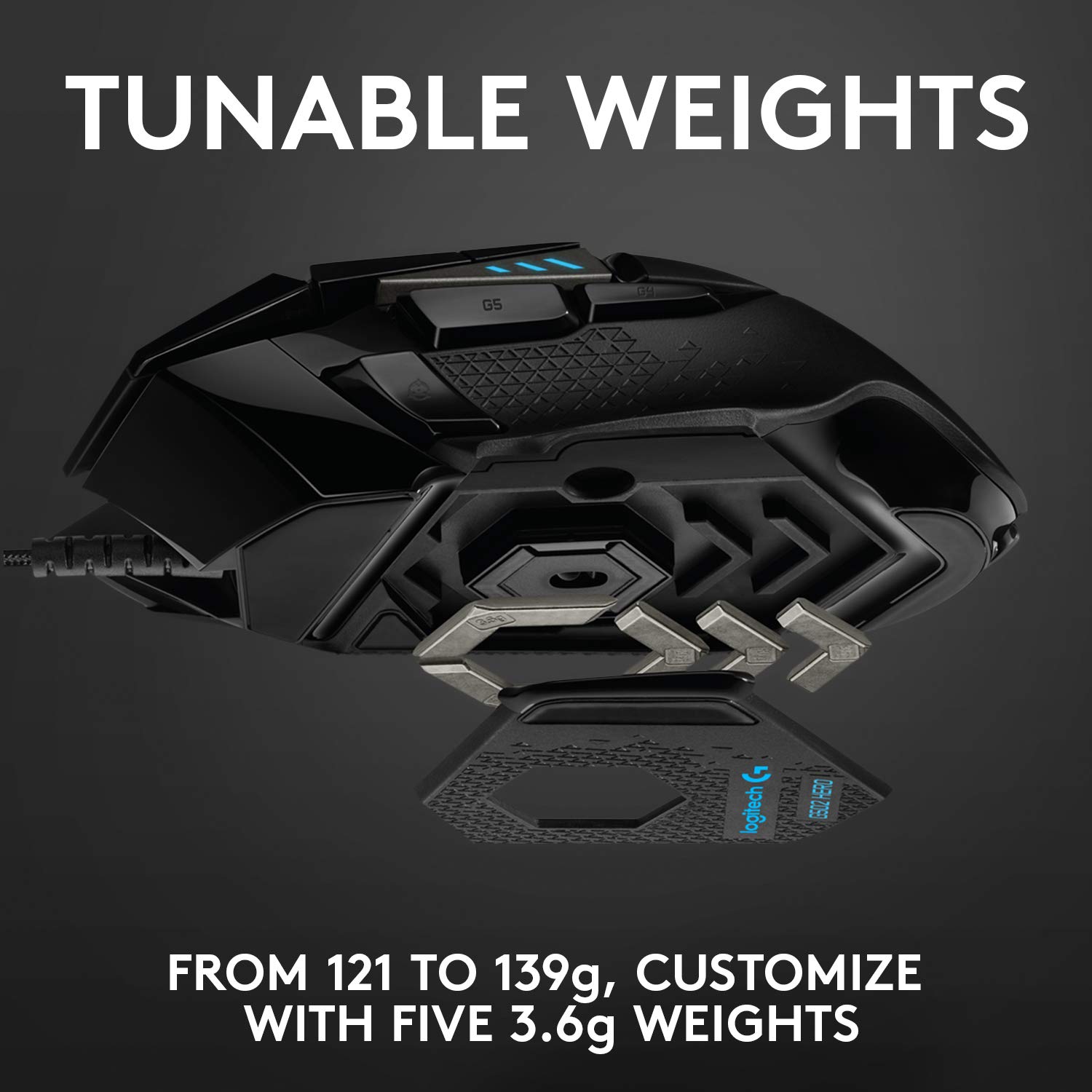 Logitech G502 Hero High Performance Wired Gaming Mouse, Hero 16K Sensor, 16,000 DPI, RGB, Adjustable Weights, 11 Programmable Buttons, On-Board Memory, PC/Mac - Black