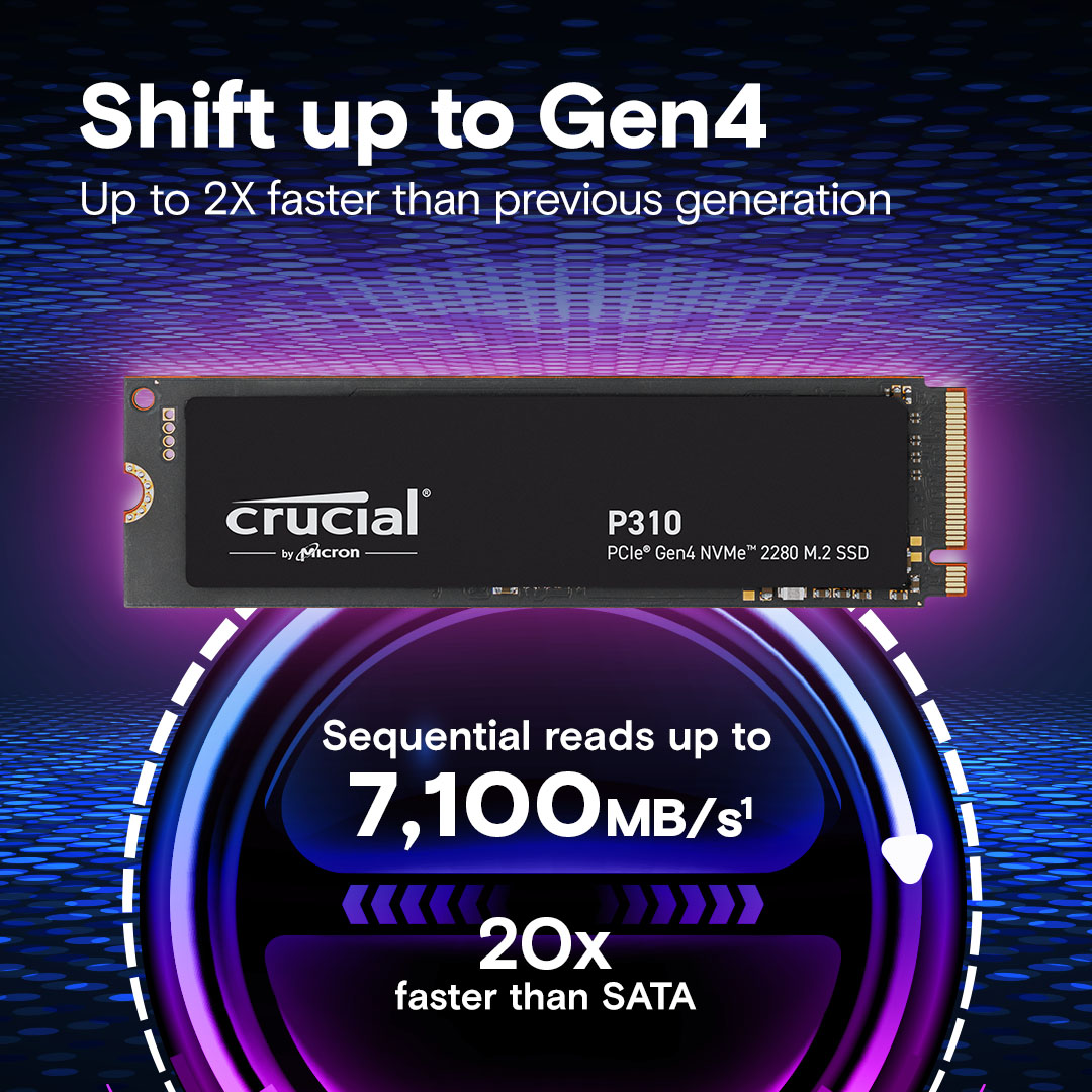 Crucial P310 500GB PCIe Gen4 NVMe 2280 M.2 SSD