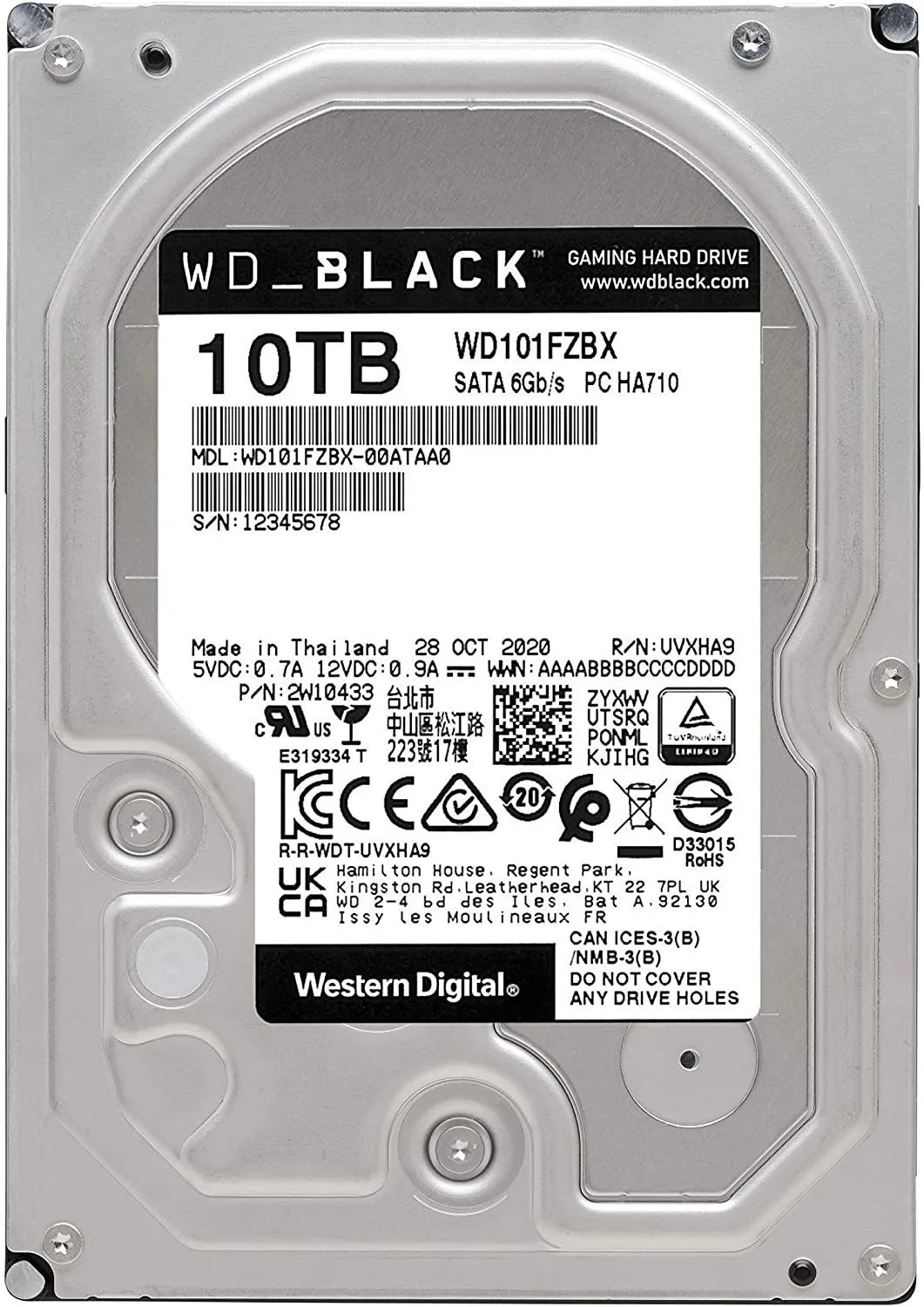 WD_BLACK Western Digital 10TB WD Black Performance Internal Hard Drive HDD - 7200 RPM, SATA 6 Gb/s, 256 MB Cache, 3.5"