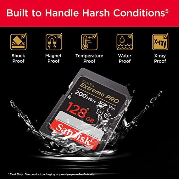 SanDisk 128GB Extreme PRO SDXC UHS-I Memory Card - C10, U3, V30, 4K UHD, SD Card
