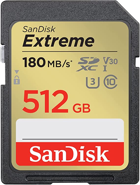 SanDisk 512GB Extreme SDXC UHS-I Memory Card - C10, U3, V30, 4K, UHD, SD Card