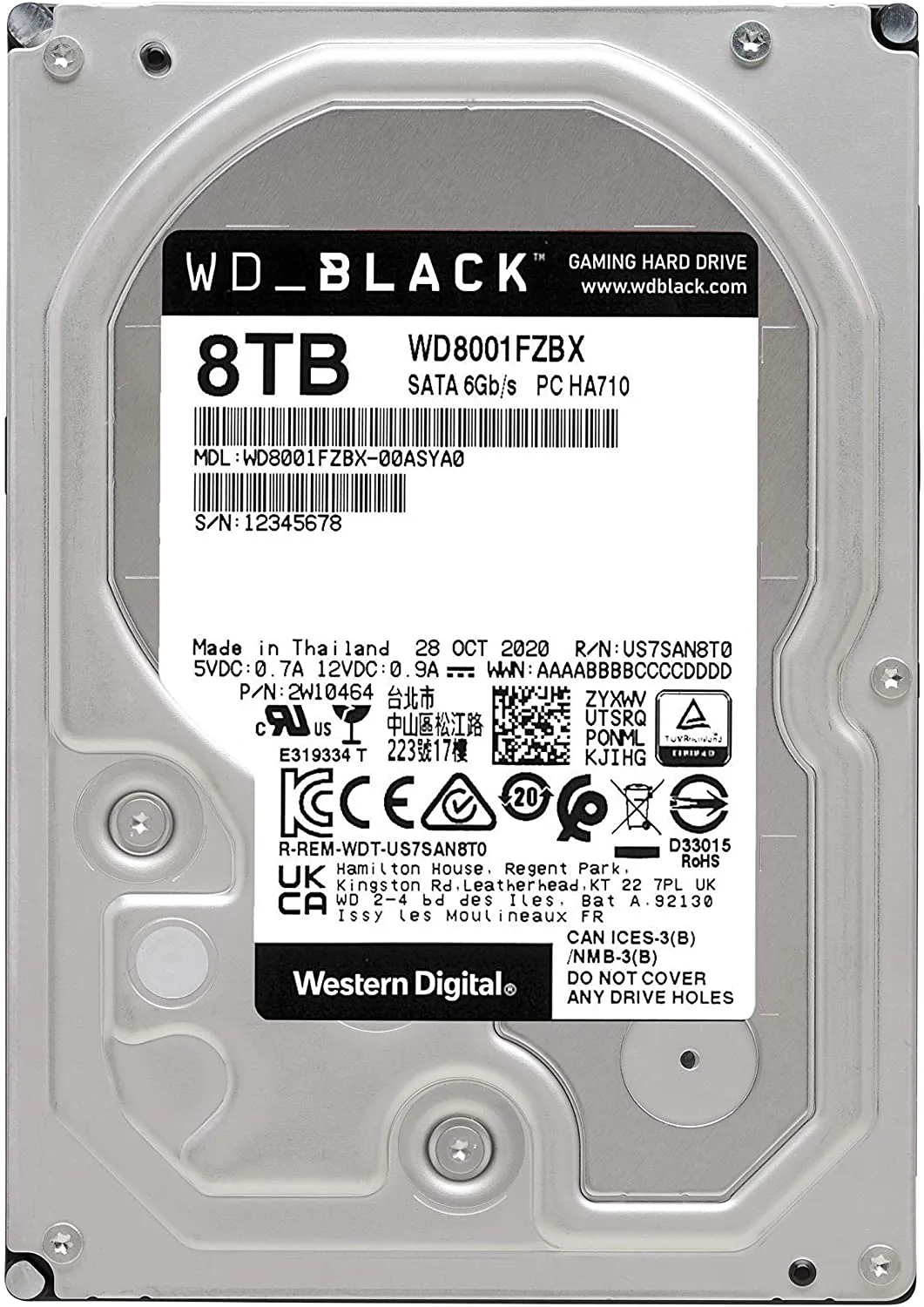 Western Digital 8TB WD Black Performance Internal Hard Drive HDD - 7200 RPM, SATA 6 Gb/s, 256 MB Cache, 3.5"