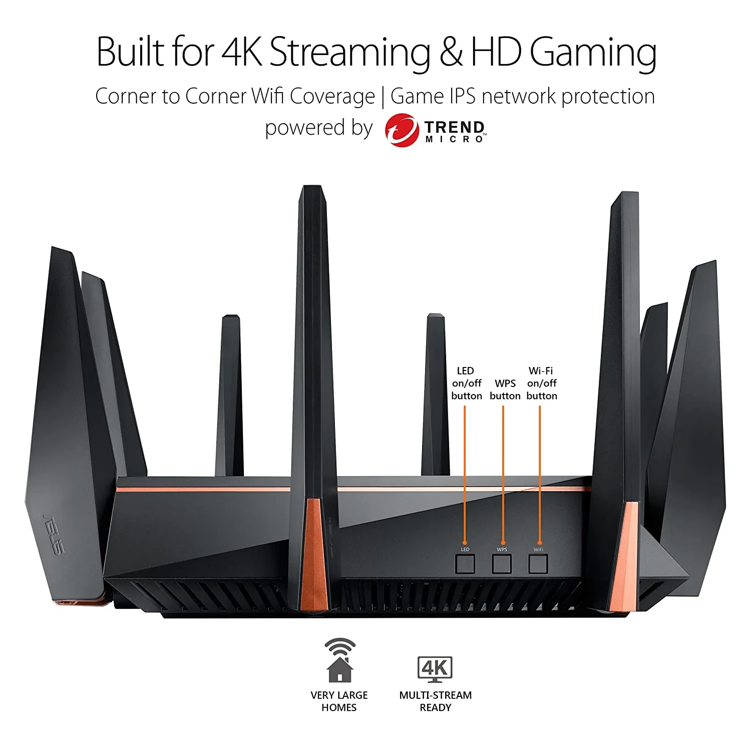 Asus ROG Rapture GT-AC5300 Tri-Band WiFi Gaming Router (Black) for VR and 4K Streaming, with Quad core Processor, Gaming Port, WTFast, Adaptive QoS, and AiProtection Network Security hover view