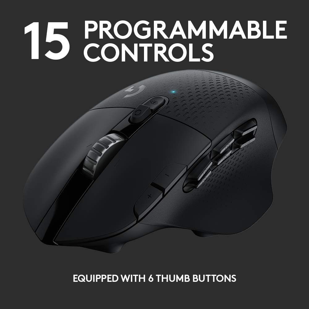 Logitech G604 Lightspeed Wireless Gaming Mouse, Hero 16K DPI Sensor, 15 Programmable Controls, Up to 240-Hr Battery Life, Dual Wireless connectivity - Black