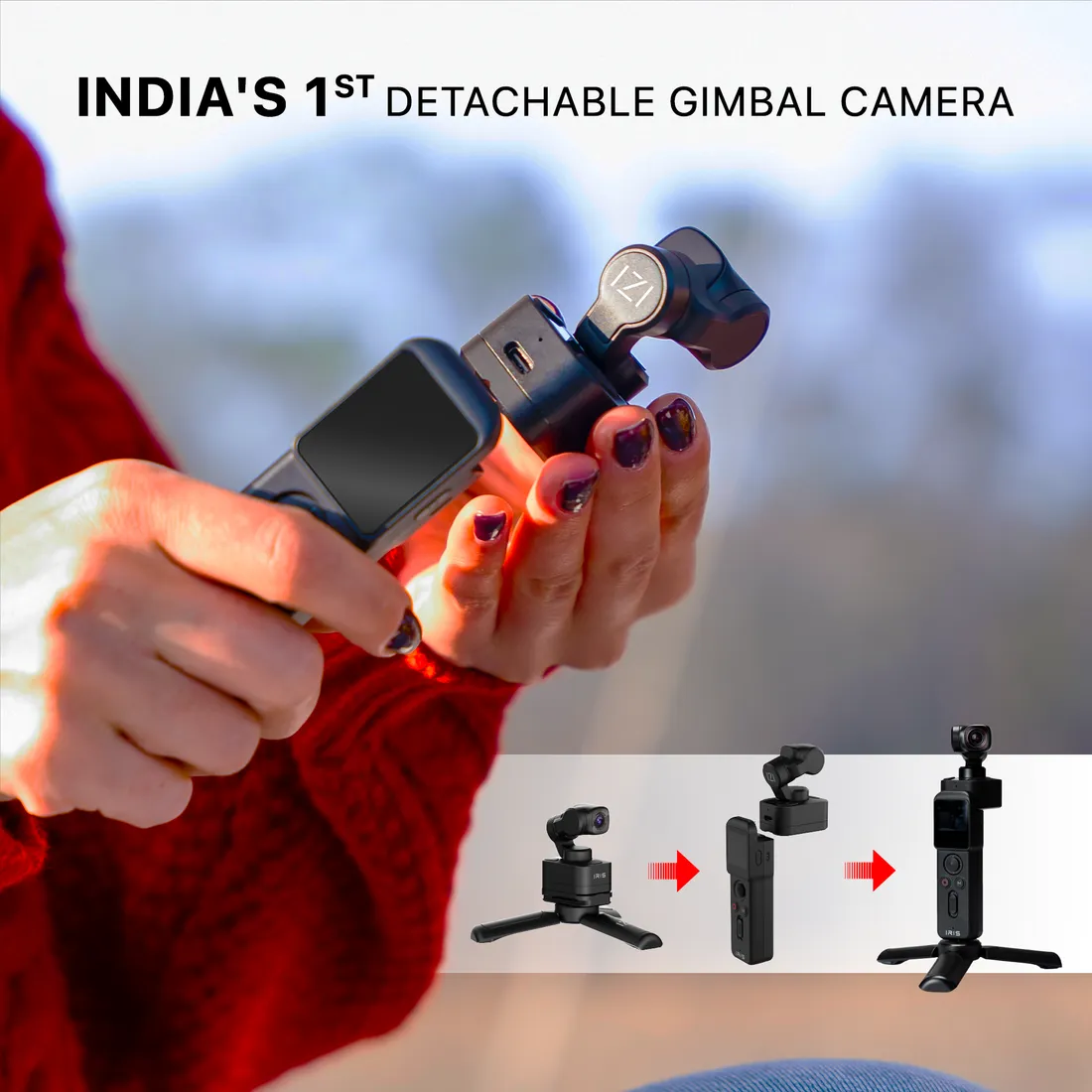 IZI IRIS Detachable Pocket Gimbal Vlogging Camera, 512GB Storage Supported, 160mins Battery, AI Tracking - Image 2