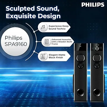 PHILIPS Audio SPA9160 2.0CH 160W Multimedia Tower Speakers with Wireless Microphone,Multi-Connectivity
