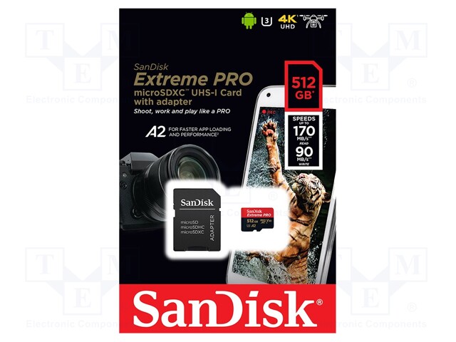 SanDisk Extreme Pro 512GB MicroSD Memory Card SDSQXCZ-512G-GN6MA