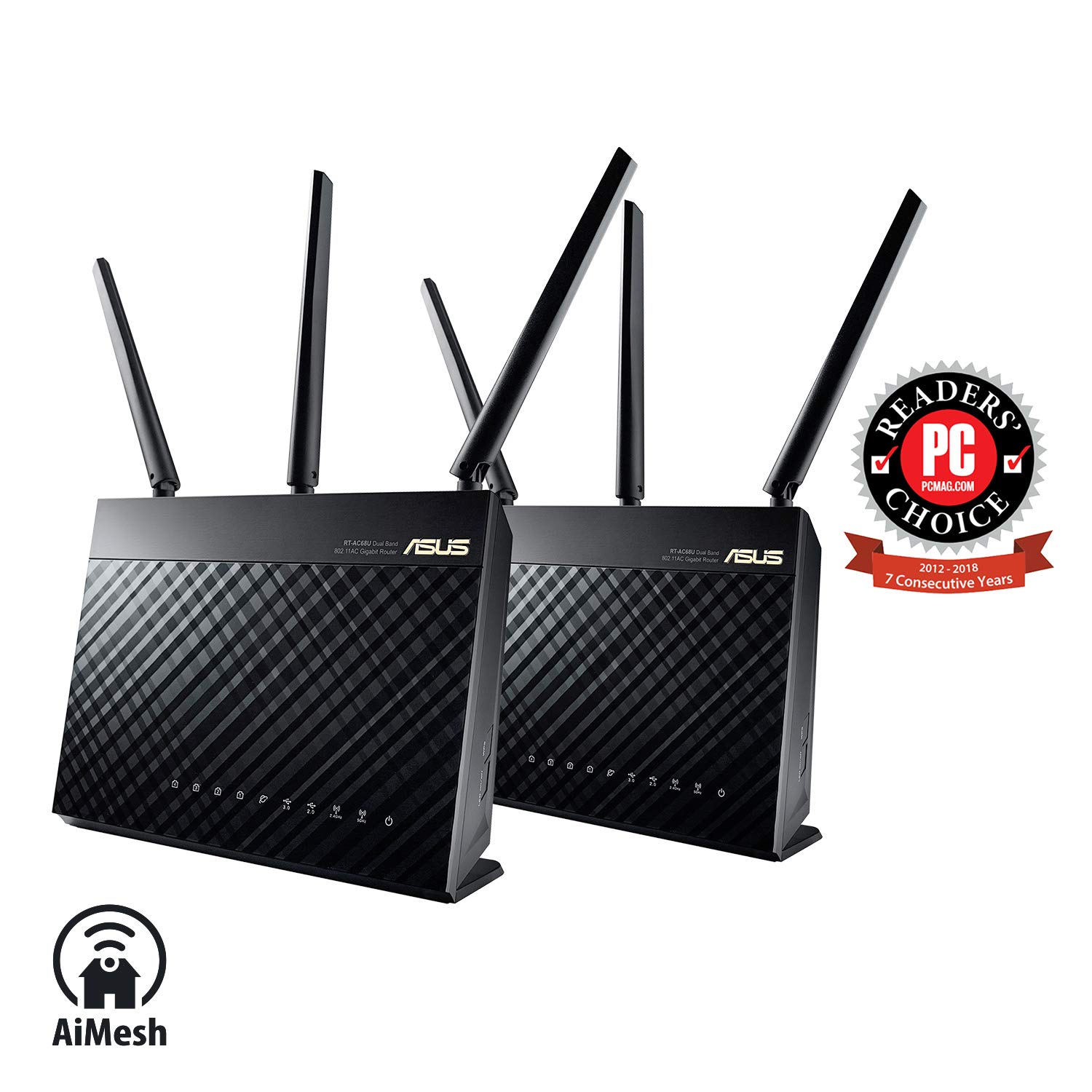 ASUS RT-AC68U 2 Pack Dual Band AiMesh AC1900 WiFi System (Black) for Large - Multi-Story Homes, WiFi Router, AiProtection Network Security Powered by Trend Micro and Adaptive QoS