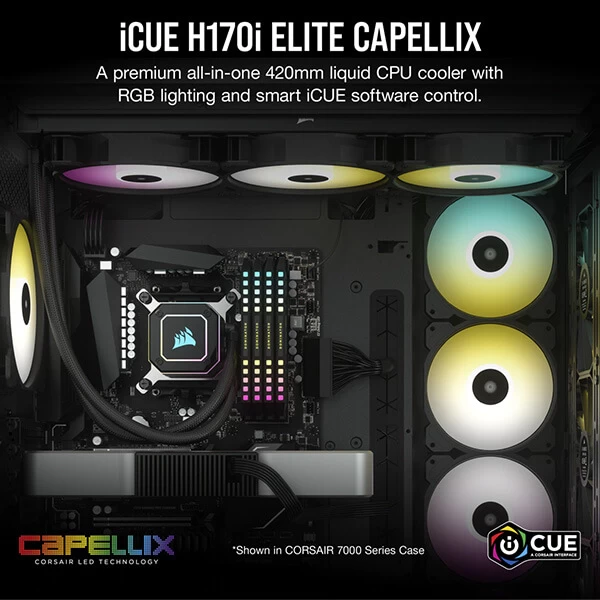 Corsair ICUE H170i Elite Capellix CPU Liquid Cooler (Black)