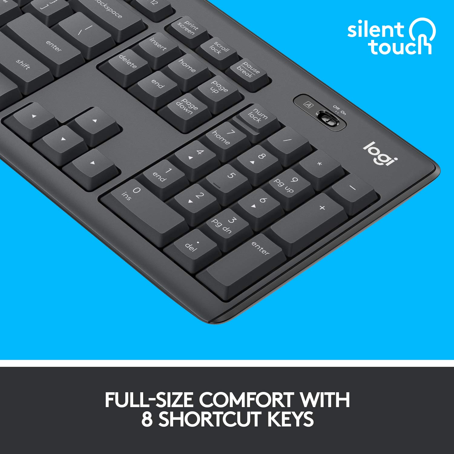 Logitech MK295 Wireless Keyboard and Mouse Combo - SilentTouch Technology, Full Number Keyboard, Shortcut Buttons, Nano USB Receiver, 90% Less Noise - Black