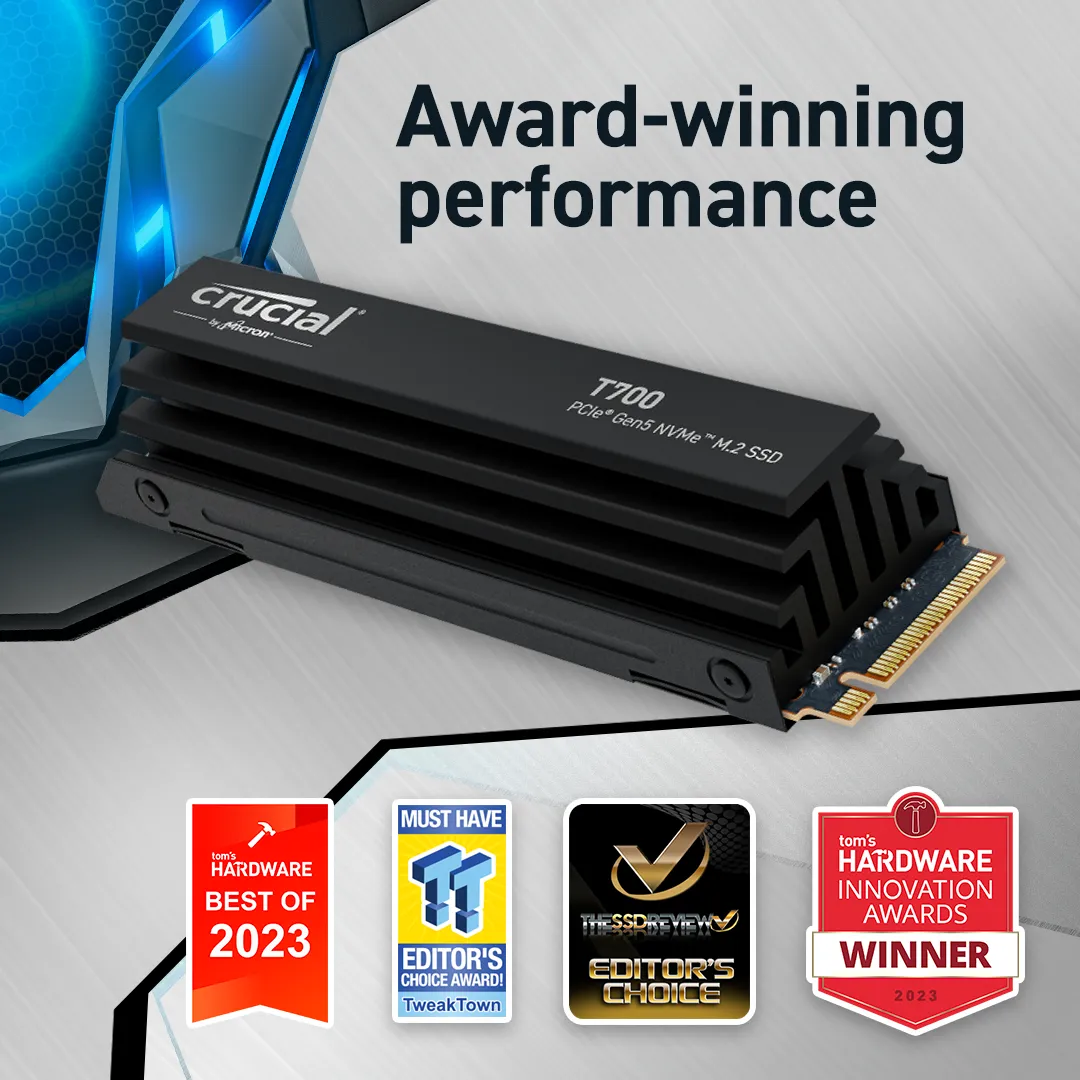 Crucial T700 2TB PCIe Gen5 NVMe M.2 SSD with heatsink