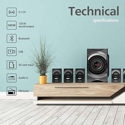 PHILIPS Audio SPA8000B/94 5.1 Channel Multimedia Speaker System with Bluetooth® - Image 2