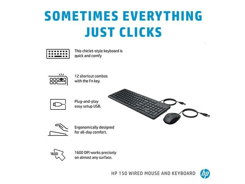 HP 150 Wired Mouse and Keyboard Combo - Wired