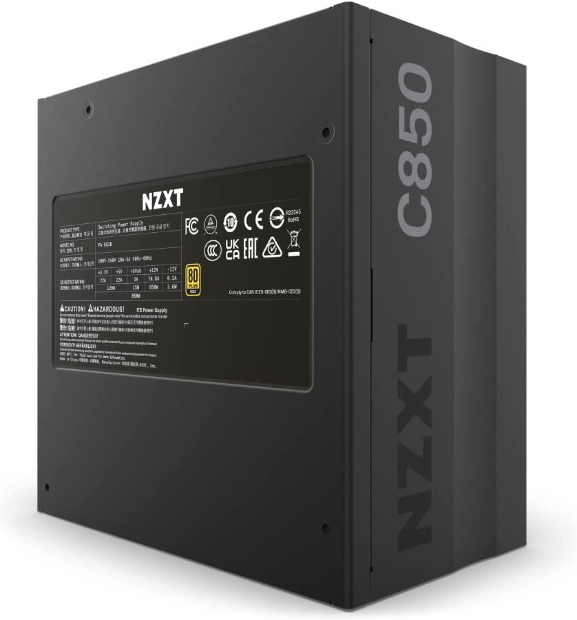 NZXT C850 PSU (2022) - PA-8G1BB-US - 850 Watt PSU - 80+ Gold Certified - Fully Modular - Sleeved Cables - ATX Gaming Power Supply