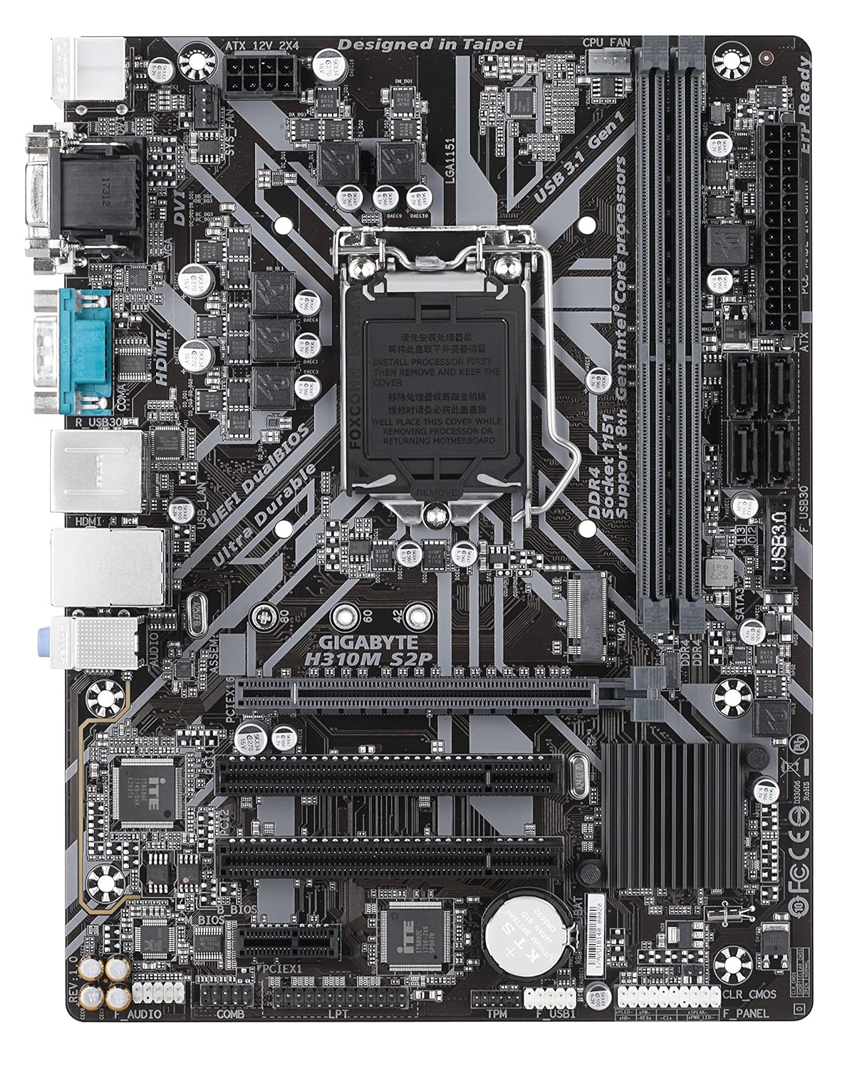 GIGABYTE H310M S2P (LGA1151/Intel®/H310/Micro ATX/Ultra Durable/8118 Gaming LAN/DDR4/HDMI 1.4/M.2/DVI-D/Motherboard) - Image 2