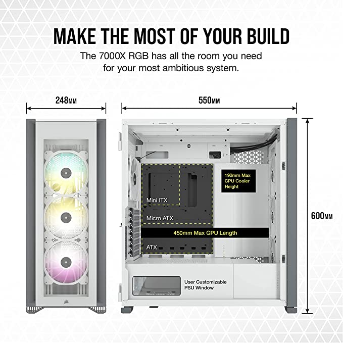CORSAIR iCUE 7000X RGB Tempered Glass Full-Tower ATX PC Case — White